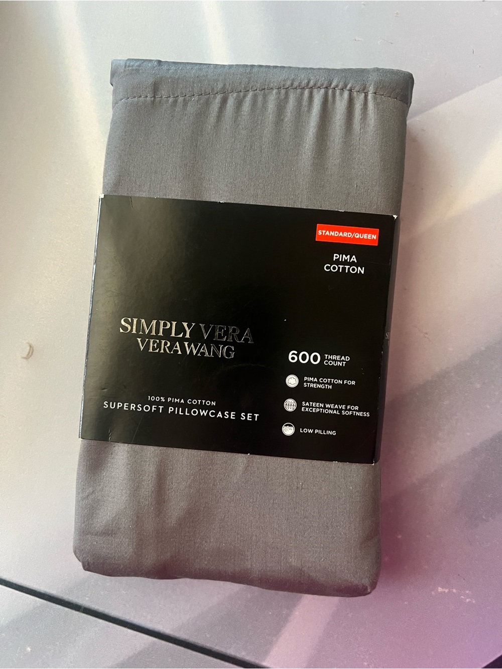 NWOT Simply Vera Vera Wang Gray Pima Cotton Pillowcase Set - Supersoft